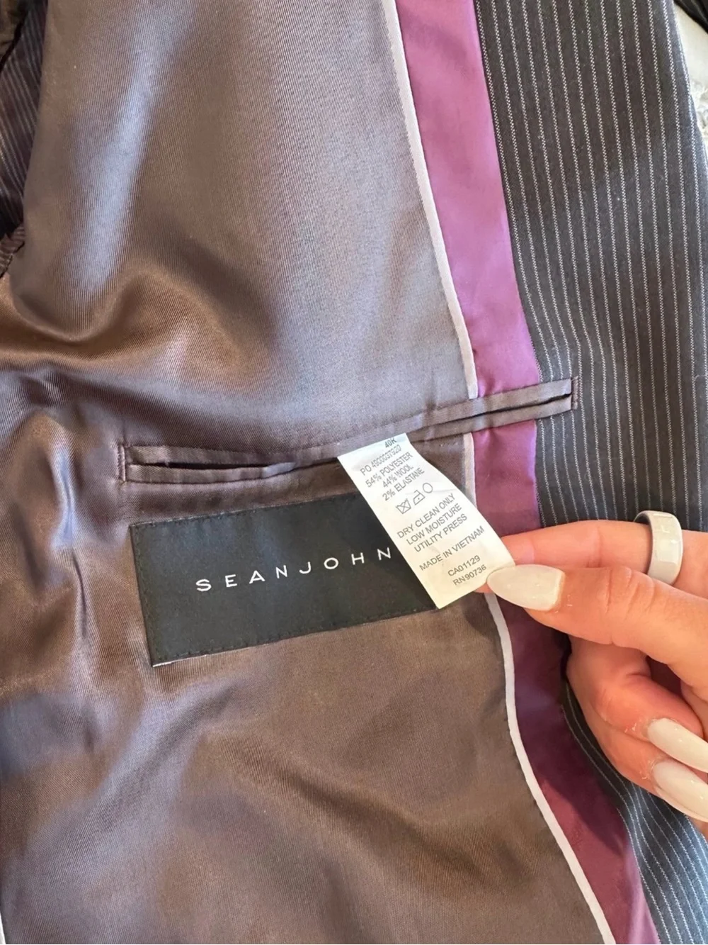 Sean John Men’s Dark Brown Pinstripe Suit – Excellent Condition